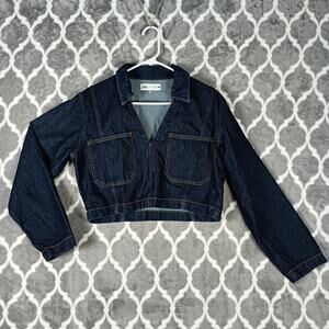 Zara Denim Jacket Womens Medium Cropped Long Sleeve Western Trendy Pockets Jean